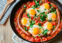 Ojja bel Merguez (Tunisian Eggs with Merguez and Peppers) Ojja bel Merguez (Tunisian Eggs with Merguez and Peppers)