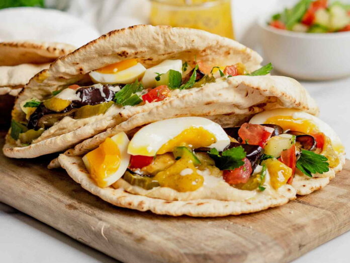 Sabich (Israeli Eggplant and Egg Pita Sandwich)