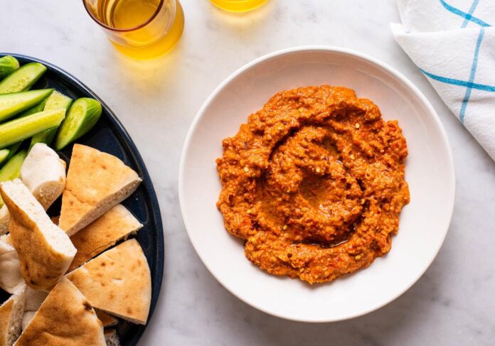 muhammara-recipe Muhammara (Syrian Roasted Red Pepper and Walnut Dip)